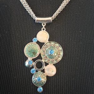 Elegant Silver and Blue Pendant Necklace & Earrings